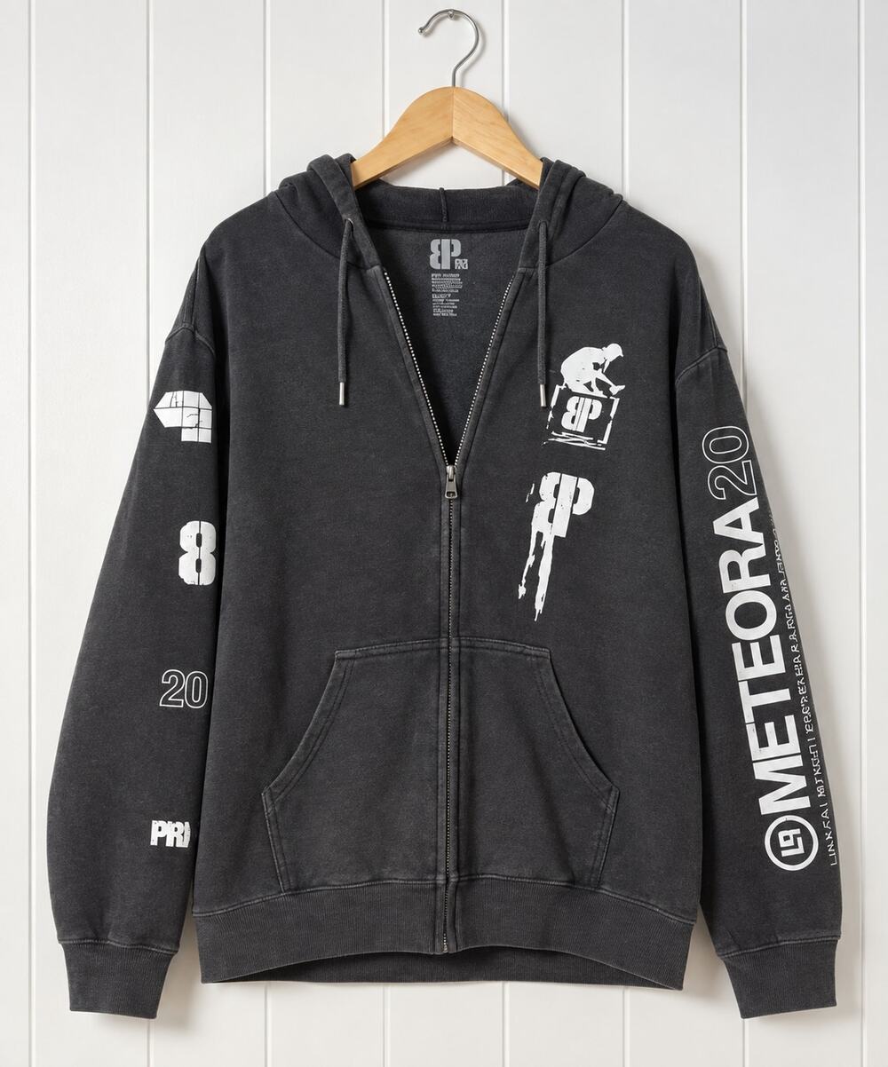 Linkin Park x Brooklyn Projects Meteora 20 Zip Hoodie S Black Wash Overspray
